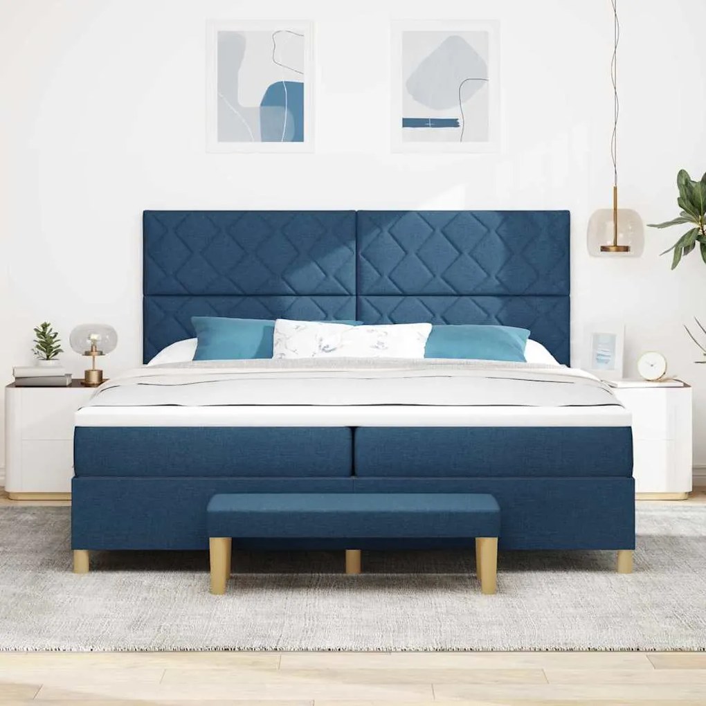 vidaXL Κρεβάτι με ελατήρια με στρώμα Μπλε 200 x 200 cm ύφασμα