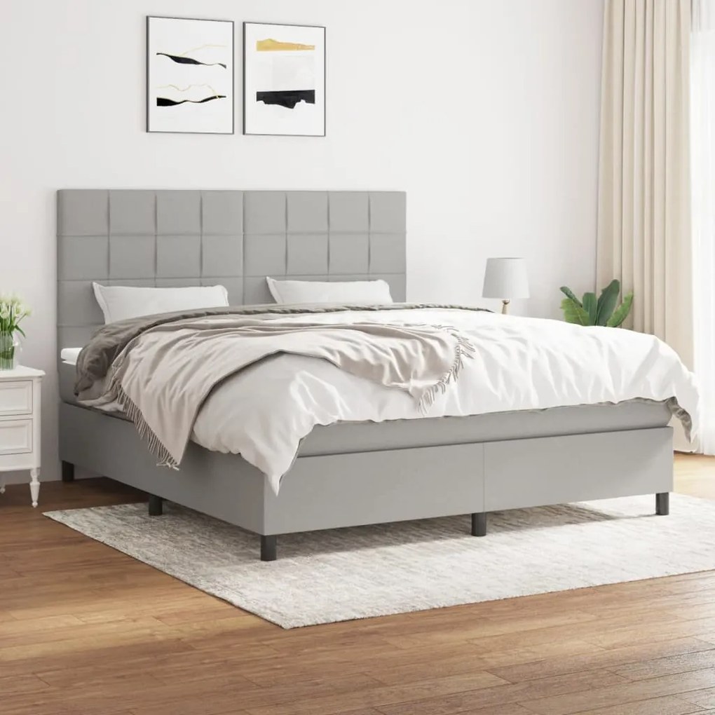 vidaXL Κρεβάτι Boxspring με Στρώμα Ανοιχτό Γκρι 180x200 εκ. Υφασμάτινο