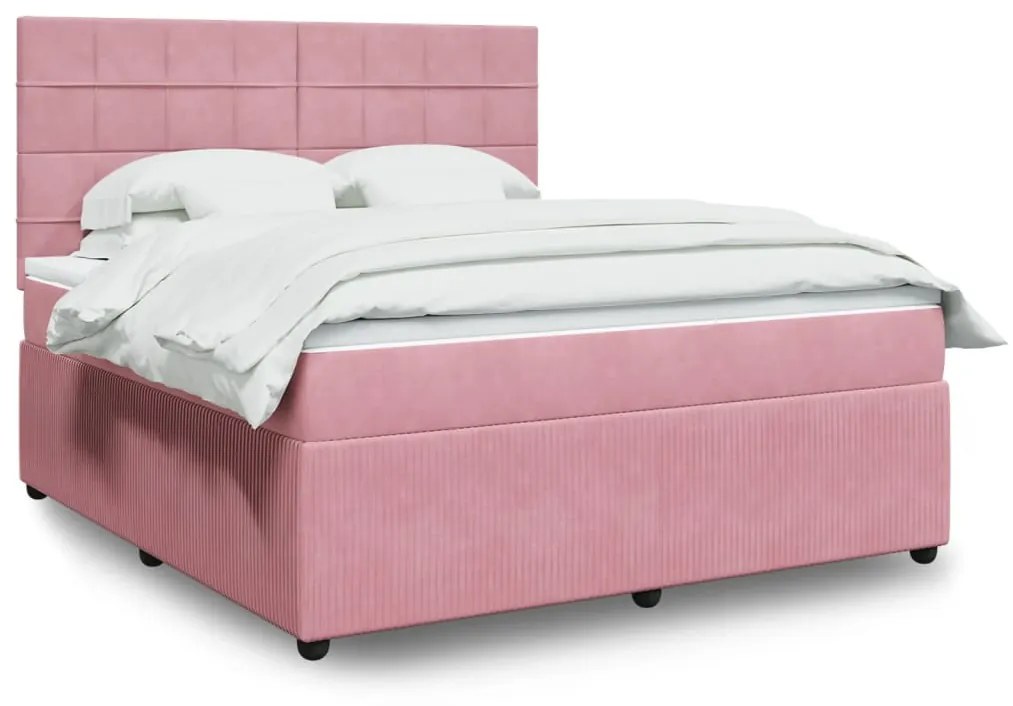 vidaXL Κρεβάτι Boxspring με Στρώμα Ροζ 180x200 εκ. Βελούδινο