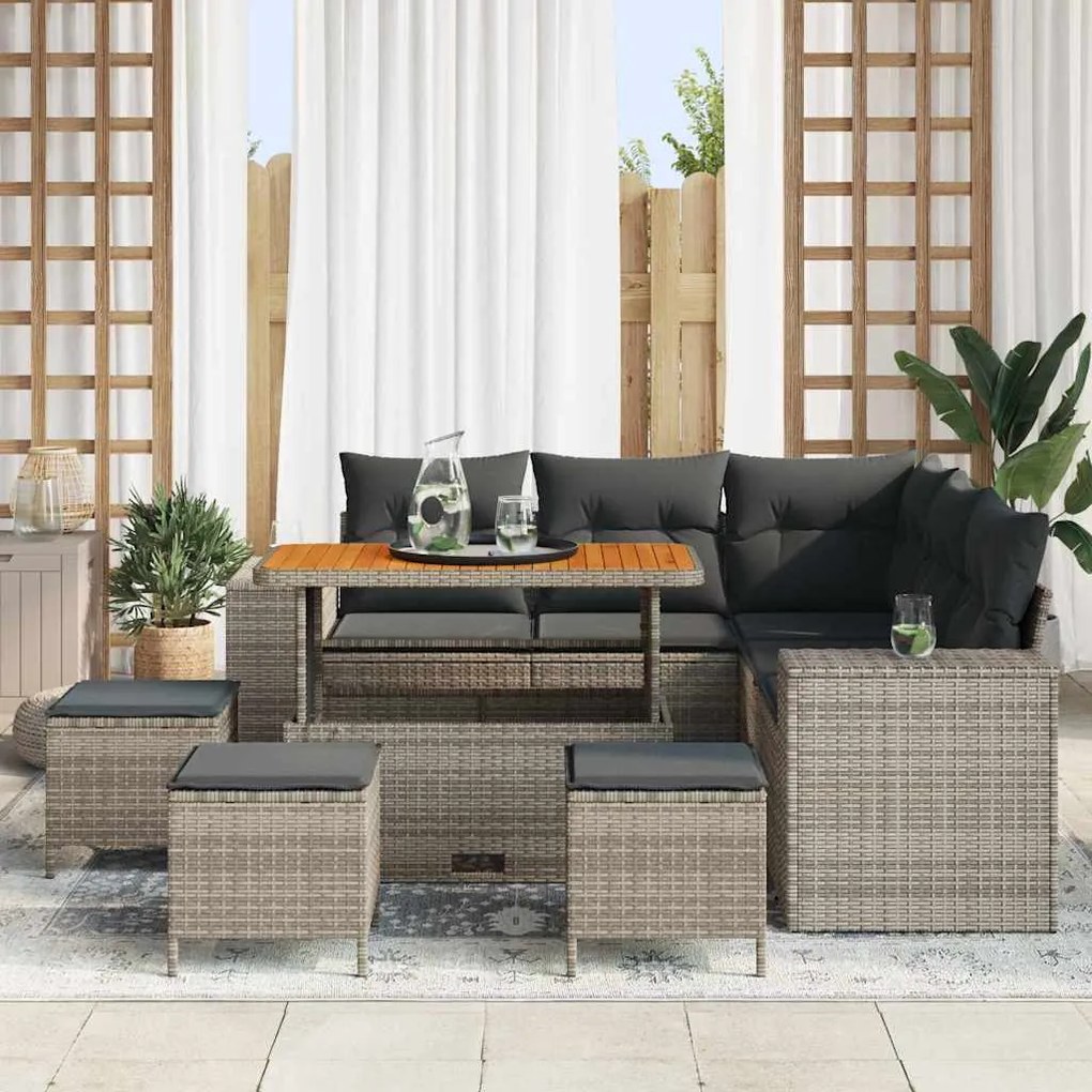 vidaXL Σετ Καναπέ Κήπου με μαξιλάρι 9 pcs Γκρι 110 x 55 x 71 εκ