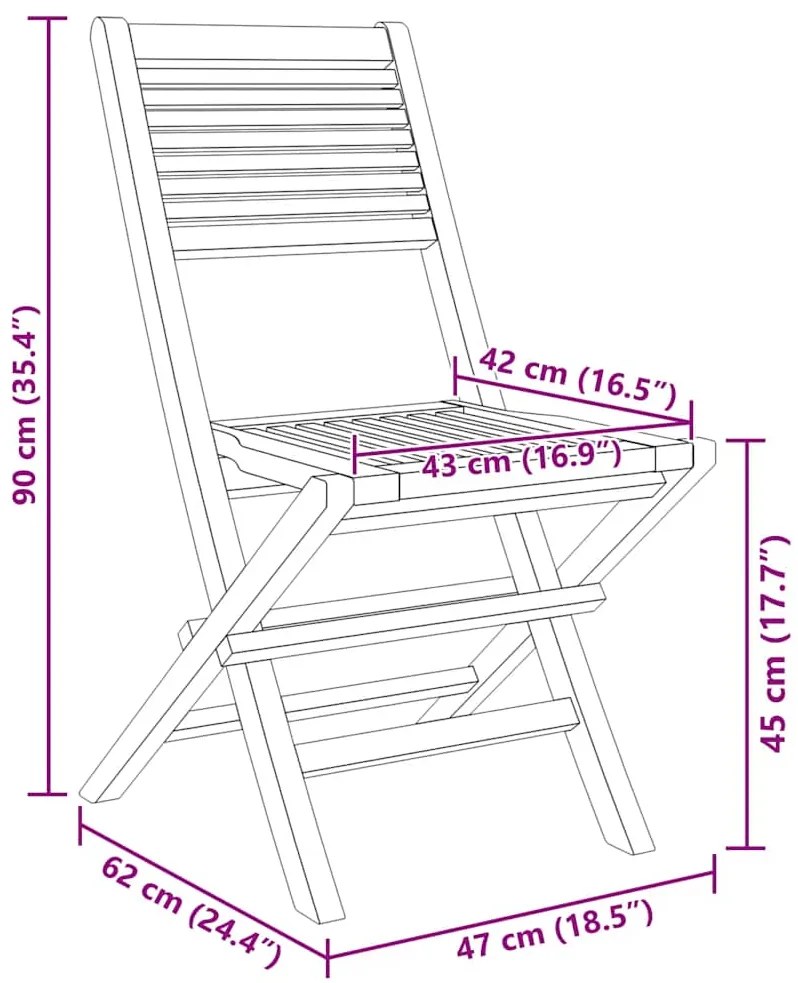 vidaXL Καρέκλες Κήπου Πτυσσόμενες 4 τεμ. 47x62x90 εκ. Μασίφ Ξύλο Teak