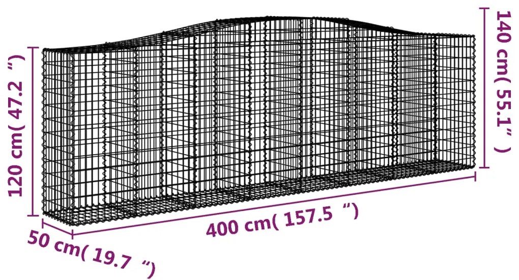 vidaXL Συρματοκιβώτια Τοξωτά 4 τεμ. 400x50x120/140 εκ. Γαλβαν. Ατσάλι