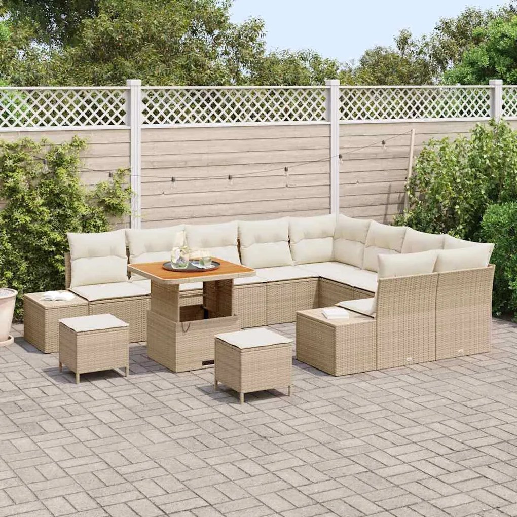 vidaXL Σετ Καναπέ Κήπου με αποθήκευση 12 pcs Μπεζ Πολυ ράταν