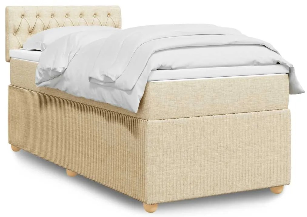 vidaXL Κρεβάτι Boxspring με Στρώμα Κρεμ 100 x 200 εκ. Υφασμάτινο