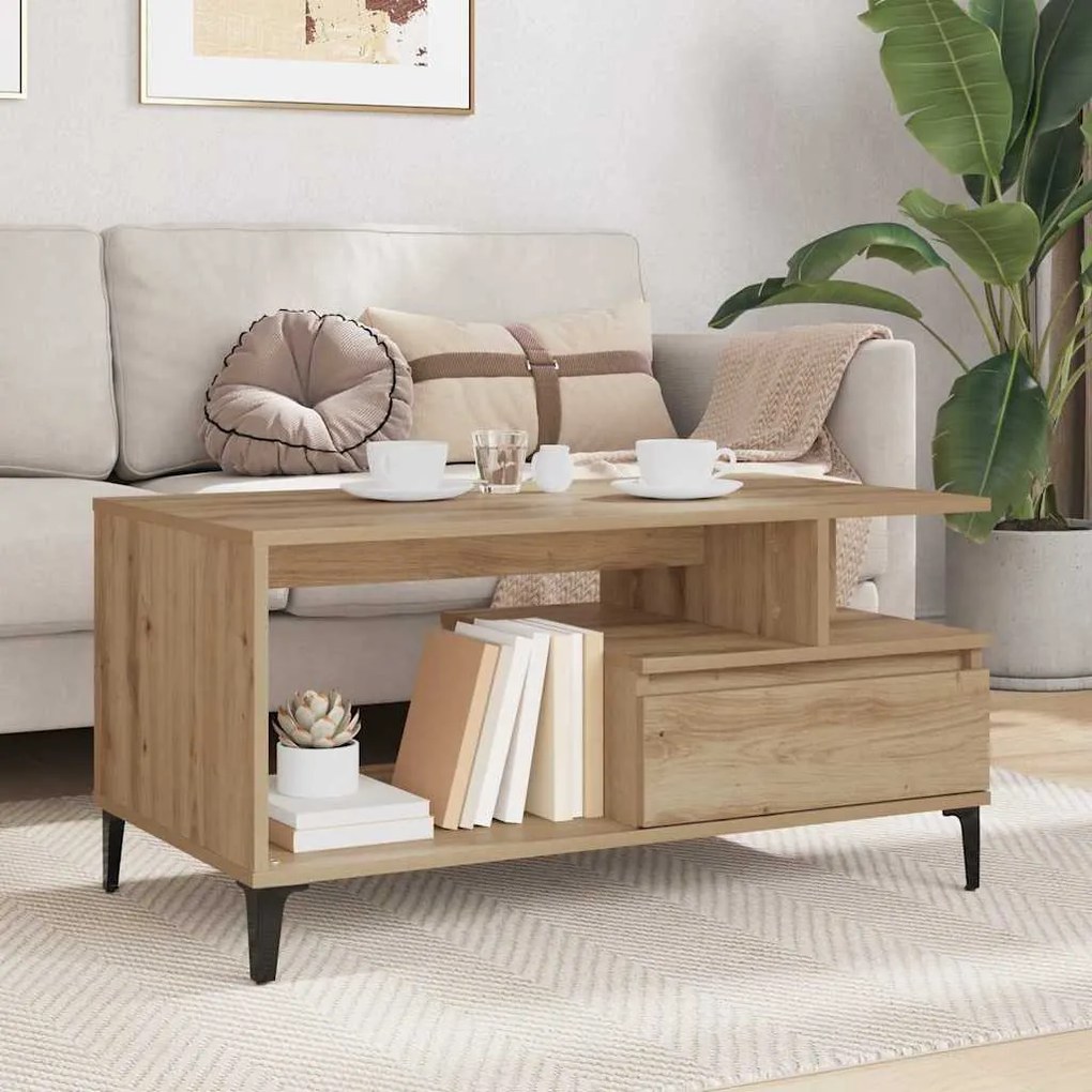 vidaXL Τραπεζάκι σαλονιού with Drawer artisan δρυς 90 x 49 x 45 εκ
