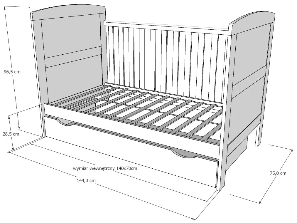 Βρεφικό προεφηβικό Κρεβάτι  Bubba με Συρτάρι Grey  70x140cm  BC10070A BabyCute