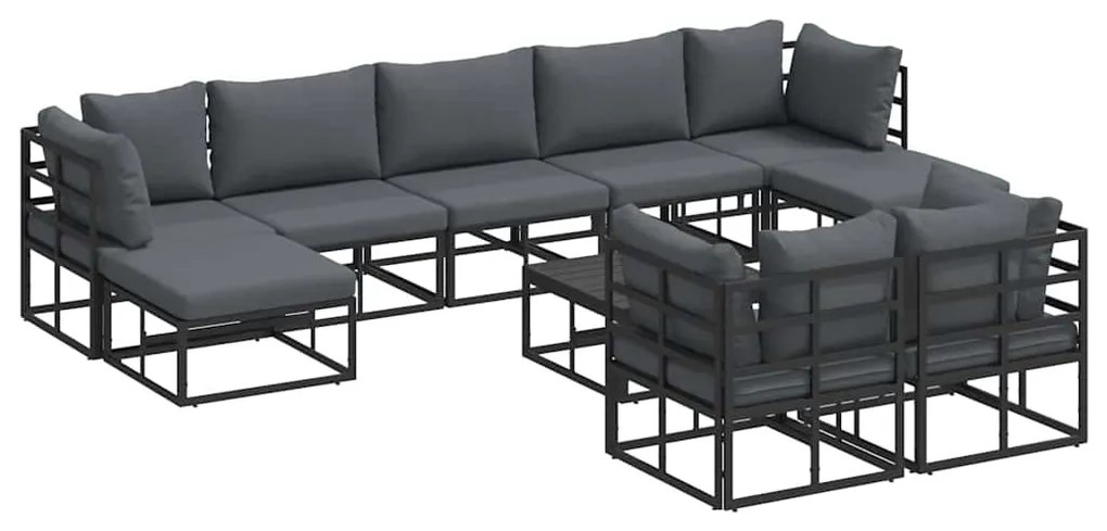 vidaXL Σετ Καναπέ Κήπου με μαξιλάρι 10 pcs Μαύρο Αλουμίνιο
