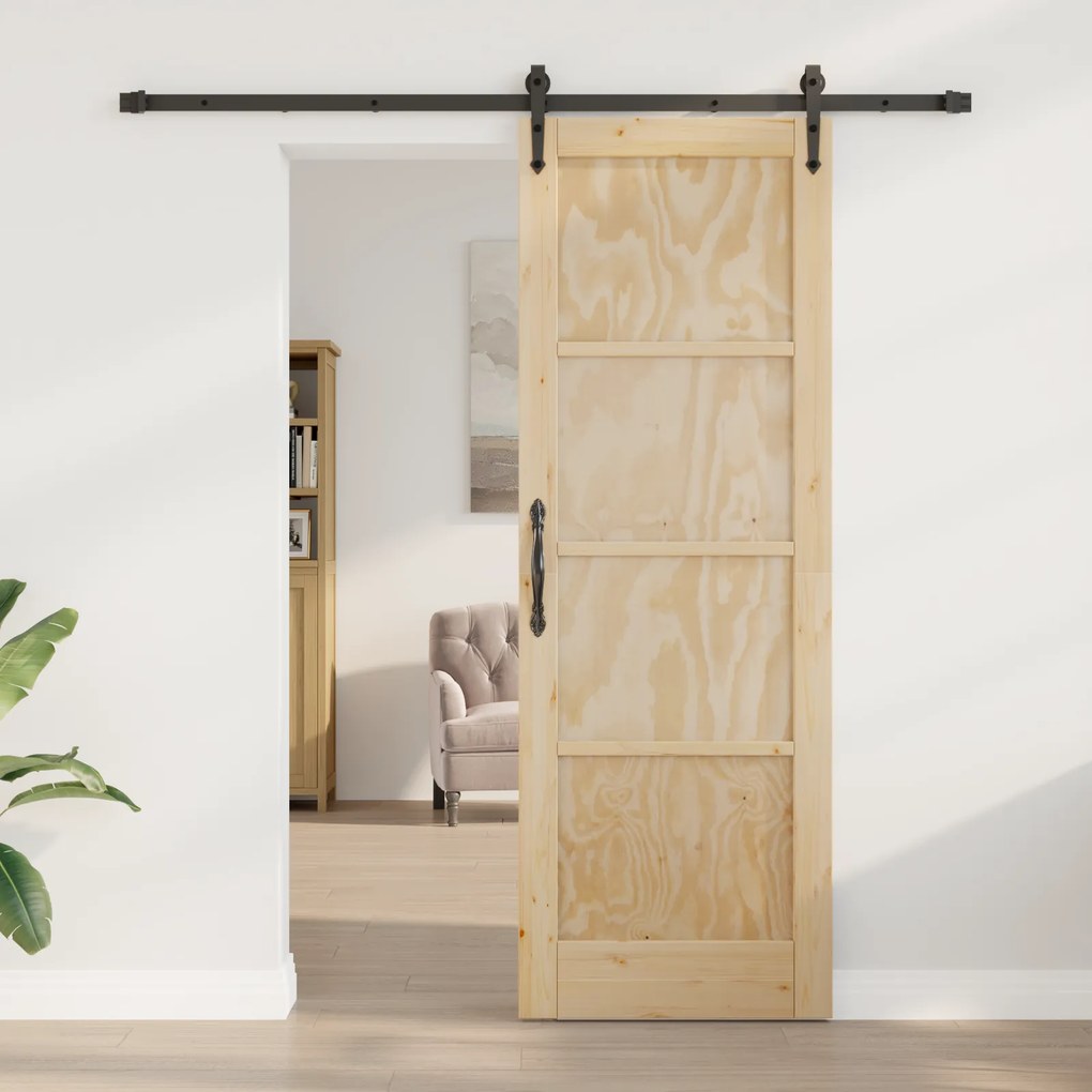 vidaXL Συρόμενη Πόρτα  με Σετ Εξαρτημάτων 73.5x211 εκ. Μασίφ Ξύλο Πεύκου