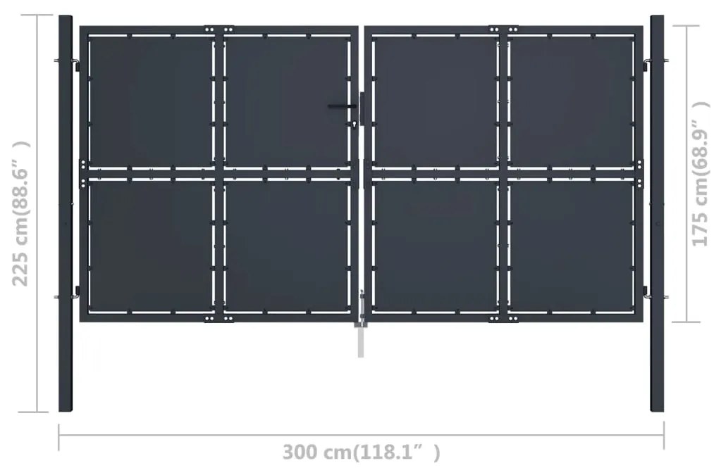 vidaXL Πόρτα Περίφραξης Κήπου Ανθρακί 300 x 175 εκ. Ατσάλινη