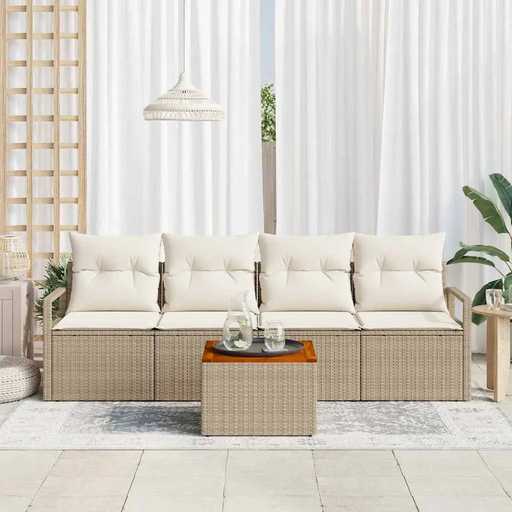 vidaXL Σετ Καναπέ Κήπου με μαξιλάρι 5 pcs Μπεζ Πολυ ράταν
