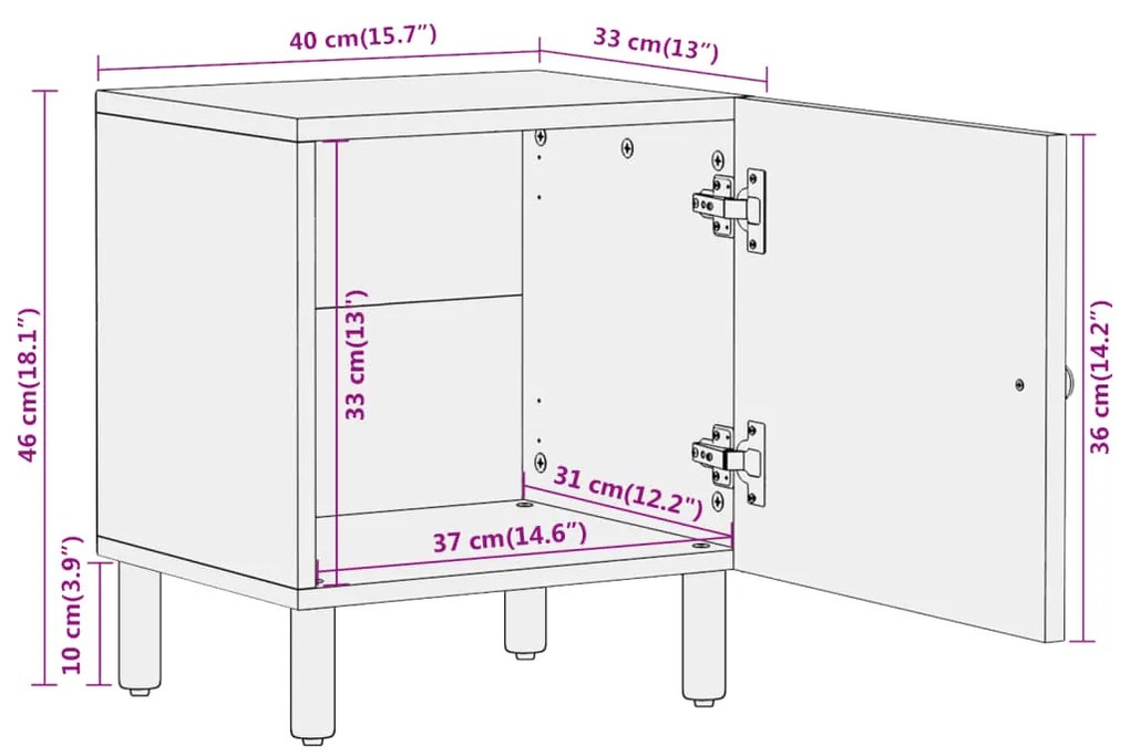 Κομοδίνο 40 x 33 x 46 εκ. από Μασίφ Ξύλο Μάνγκο - Καφέ