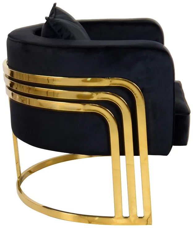 Πολυθρόνα Roblu pakoworld χρυσό μέταλλο και βελούδο σε μαύρη απόχρωση 72x77.4x70εκ