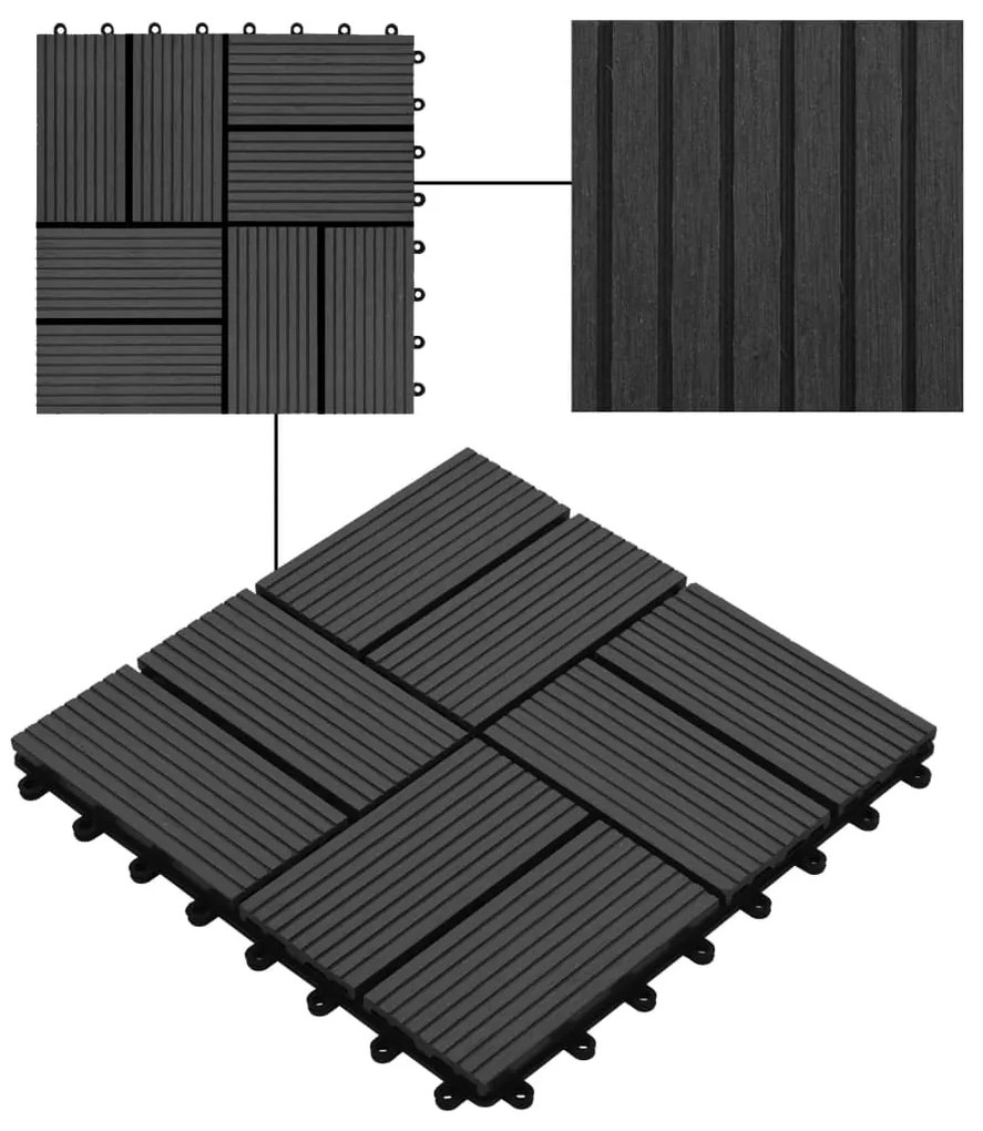 Πλακάκια Deck 22 τεμ. Μαύρα 30 x 30 εκ. 2 μ² από WPC - Μαύρο