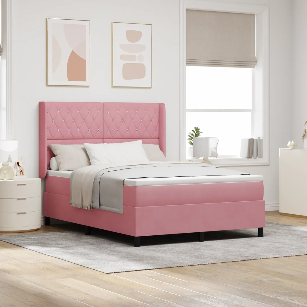 vidaXL κρεβάτι box spring με στρώμα Ροζ 160x200 εκ Βελούδινο
