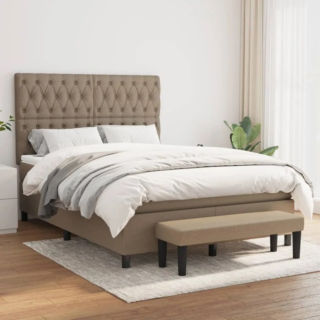 Κρεβάτι Boxspring με Στρώμα Taupe 140x190 εκ. Υφασμάτινο - Μπεζ-Γκρι