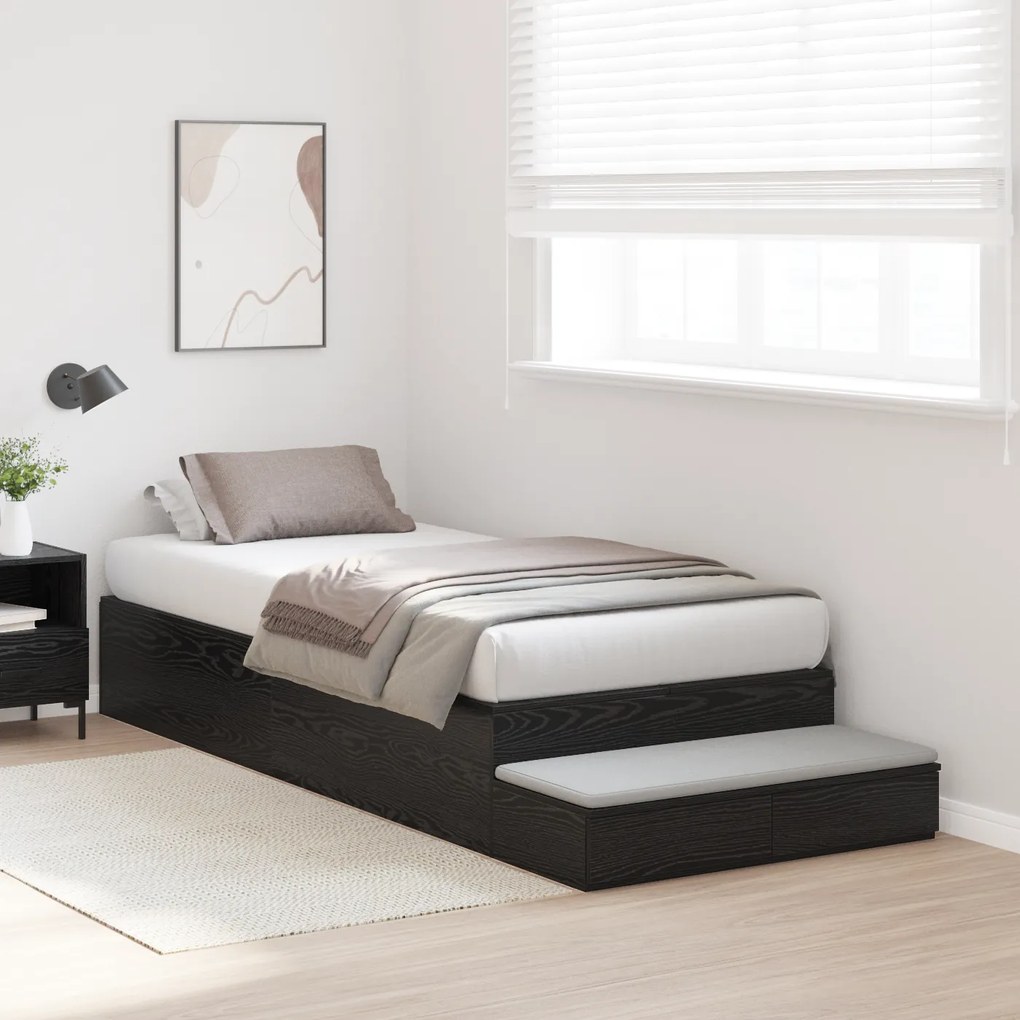 vidaXL Κρεβάτι Αποθήκης Μαύρο Δρυς 75x190 cm