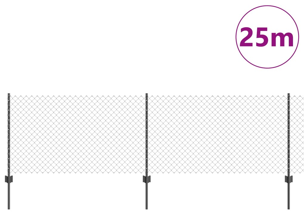 vidaXL Φράχτης αλυσίδας με 22 U Posts Γκρι 0.8x25 μ Ατσάλι