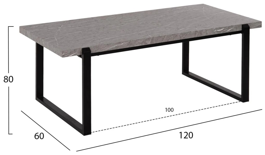 Τραπεζάκι σαλονιού SHABEN C9585.02 MDF Γκρί Μάρμαρο με Μαύρη Μεταλλική Βάση 120x56X45Yεκ. 120x60x46 εκ.