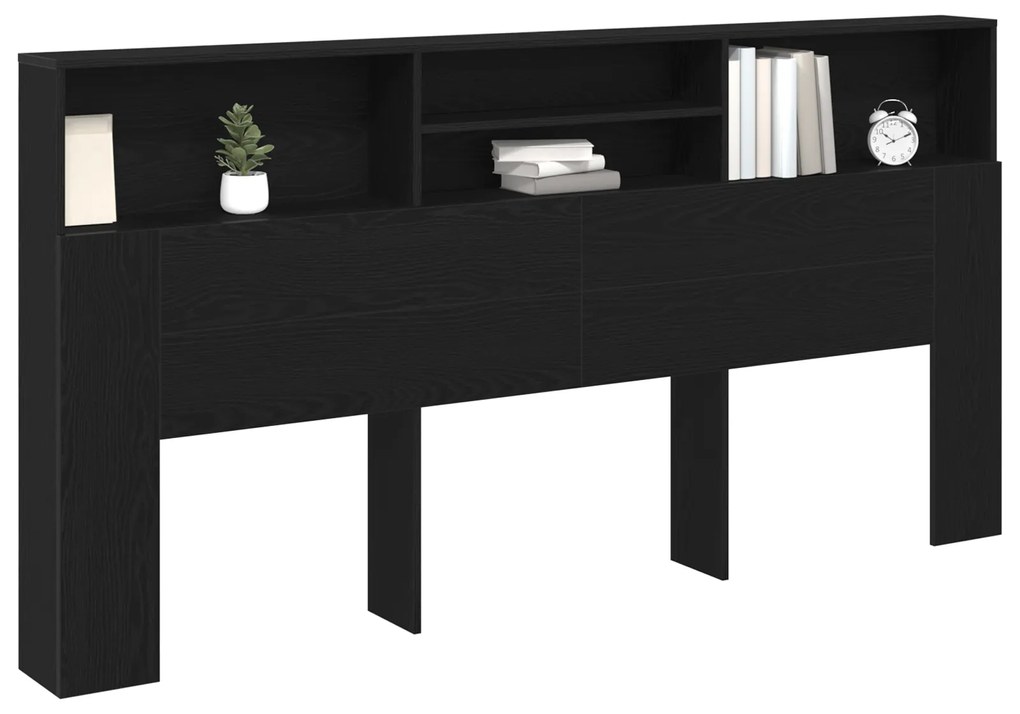 vidaXL Μαύρο κεφαλάκι από ξύλο δρυς, 200 x 19 x 103.5 εκ, Επεξεργασμένο ξύλο
