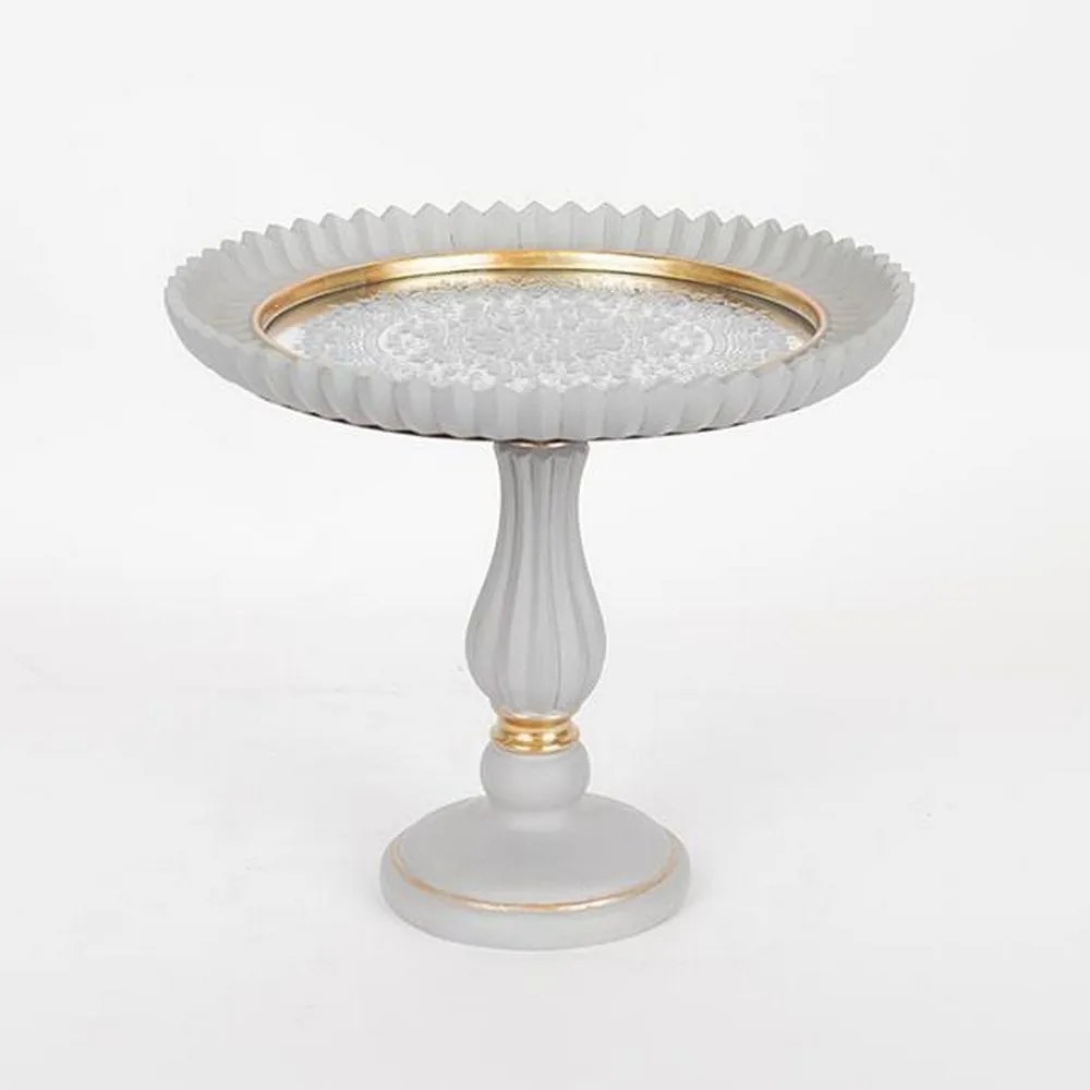 Διακοσμητικός Δίσκος Με Πόδι 752-16084 23,5x23,5x20cm White-Gold Estheti Home Γυαλί,Polyresin