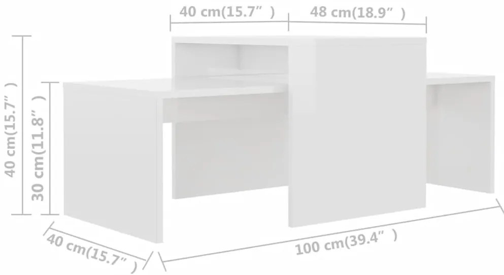 vidaXL Σετ Τραπεζάκια Σαλονιού Γυαλ. Λευκό 100x48x40 εκ. Επεξ. Ξύλο