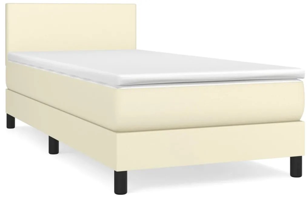Κρεβάτι Boxspring με Στρώμα Κρεμ 100x200εκ. από Συνθετικό Δέρμα - Κρεμ