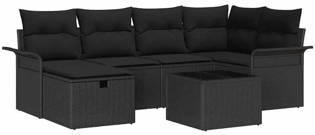 vidaXL Σετ Καναπέ Κήπου 7 pcs Μαύρο 242.5 x 132.5 x 85 εκ. Πολυ ράταν