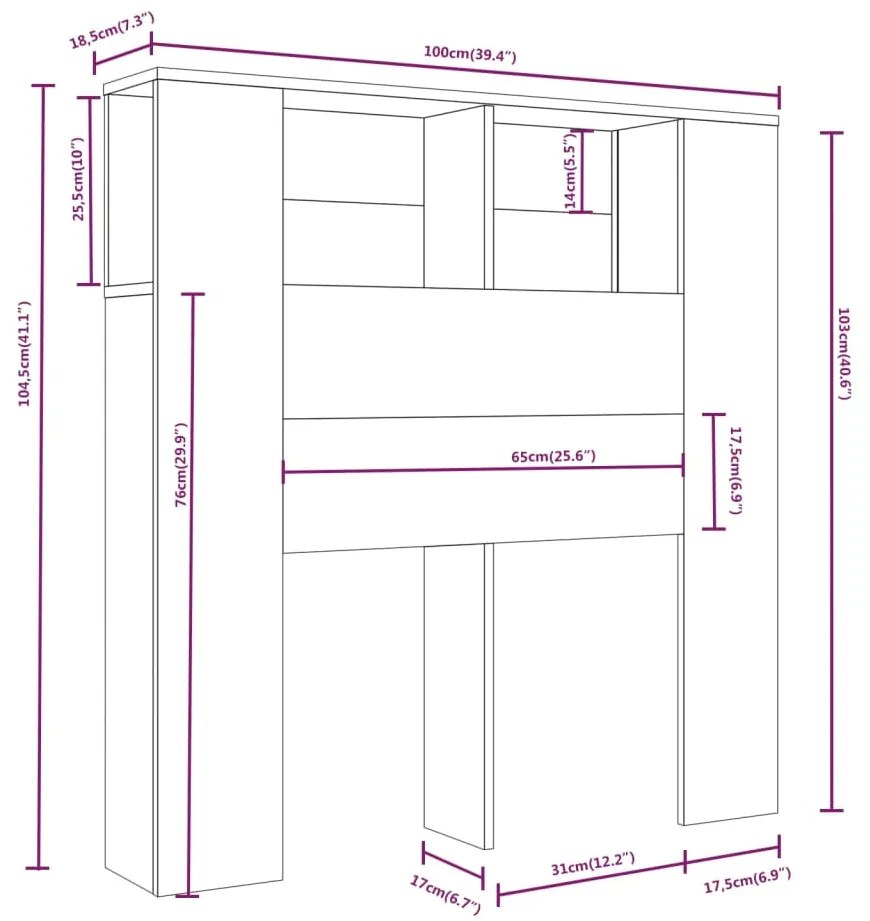 vidaXL Κεφαλάρι Με Αποθηκευτικό Χώρο Λευκό 100 x 18,5 x 104,5 εκ.