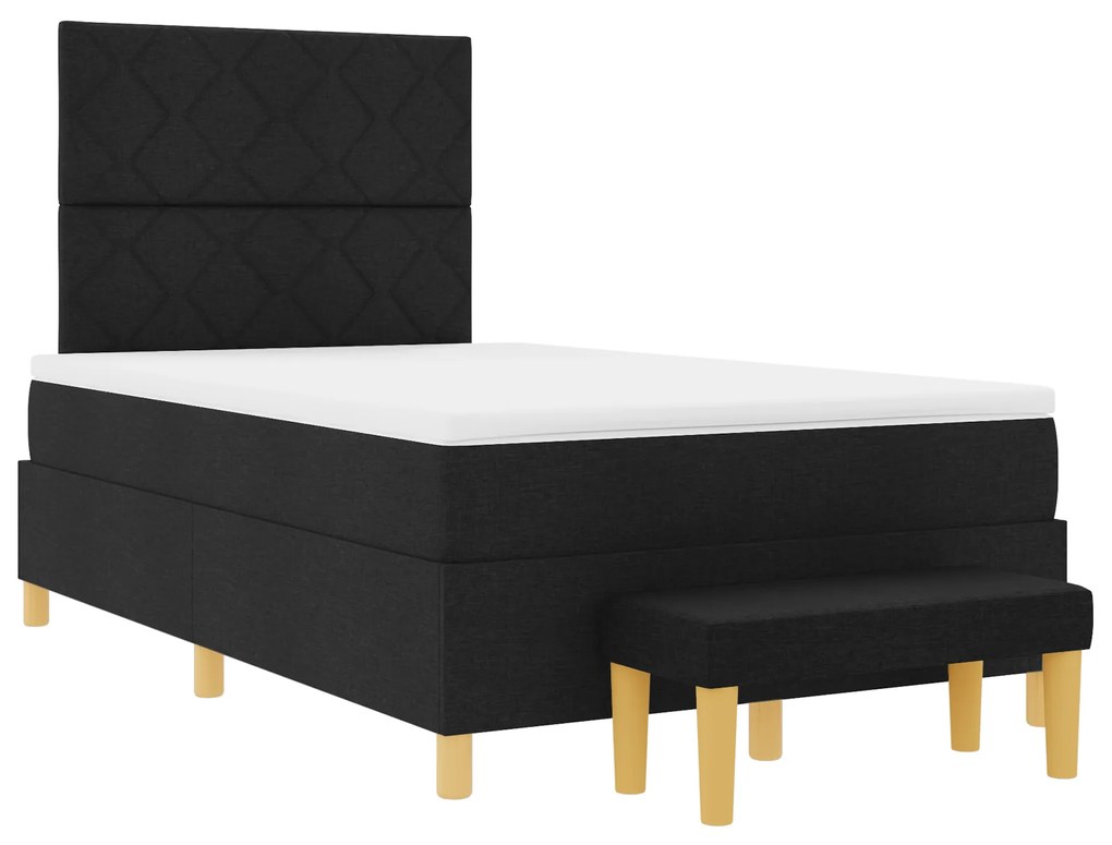 vidaXL Κρεβάτι Box Spring με Στρώμα & Πάγκο Μαύρο 120x190 εκ Ύφασμα