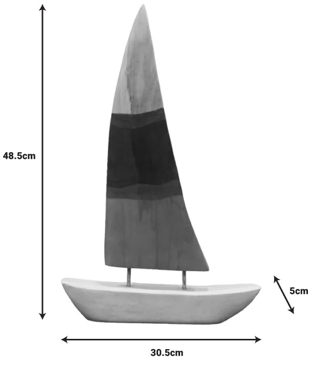 Επιτραπέζιο διακοσμητικό καράβι Elize Inart λευκό-γκρι-μπλε μάνκγο ξύλο-μέταλλο 30.5x5x48.5εκ