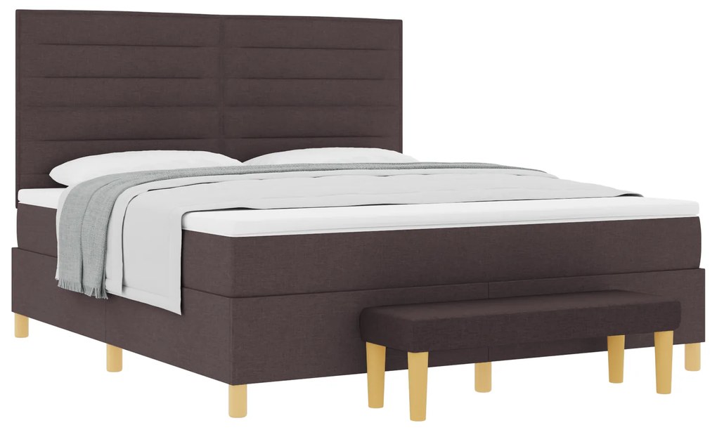 vidaXL κρεβάτι με στυλ box spring με στρώμα & πάγκο καφέ 180x200 εκ. υφασμάτινο