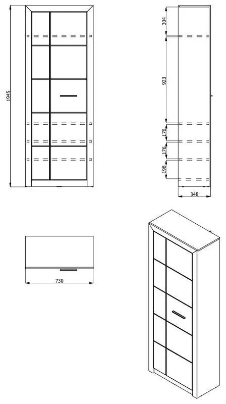 Έπιπλο Χολ Astor P2 Γκρί Δρύς - Λευκή Λάκα 73x35x195 εκ. 73x35x194.5 εκ.