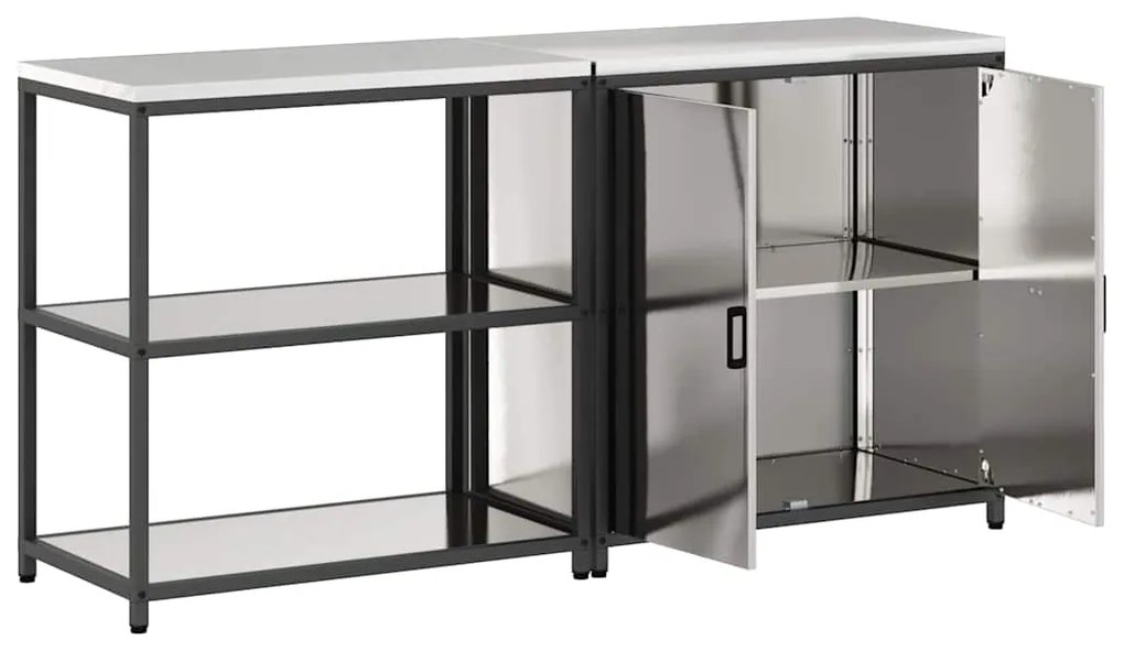 vidaXL Σετ Αποθήκευσης Κουζίνας με ράφι 2 pcs Ασημί Ανοξείδωτο ατσάλι