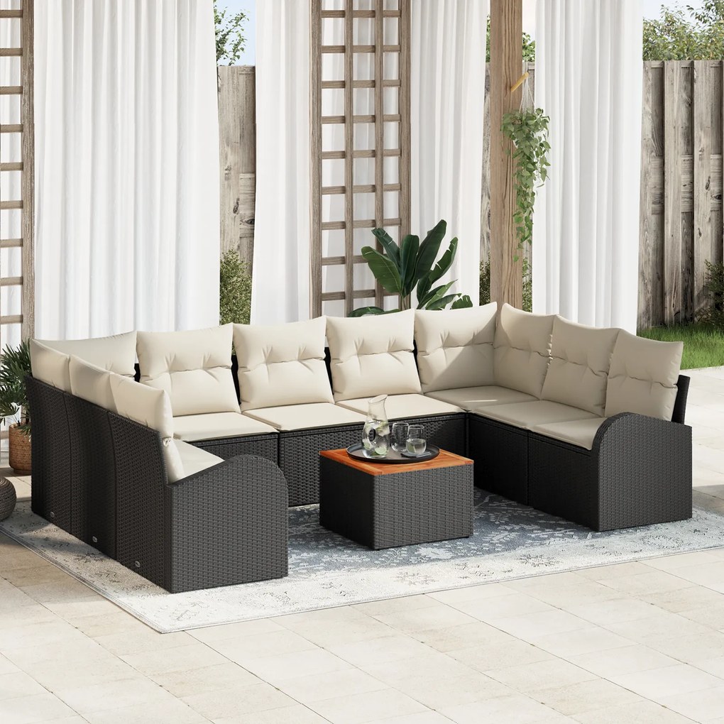 vidaXL Σετ Καναπέ Κήπου 10 pcs Μαύρος, λευκός Μεσαίο