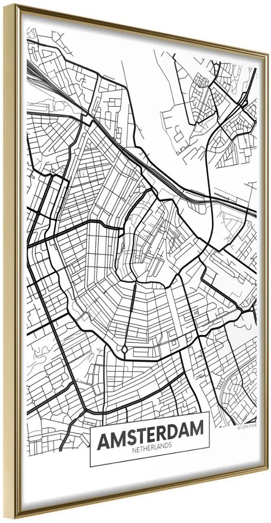 Αφίσα - City map: Amsterdam - 20x30 - Χρυσό - Χωρίς πασπαρτού