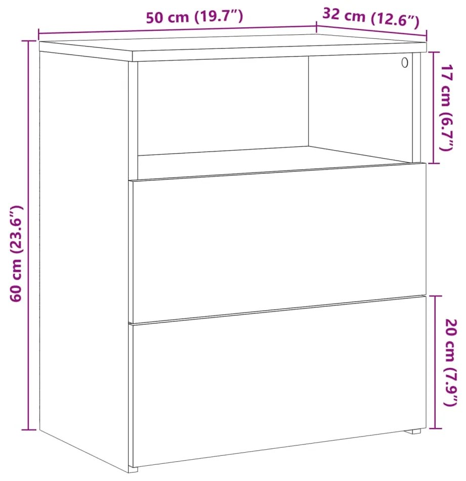 Κομοδίνα 2 τεμ. Όψη Παλαιού Ξύλου 50x32x60 εκ. από Επεξ. Ξύλο - Καφέ