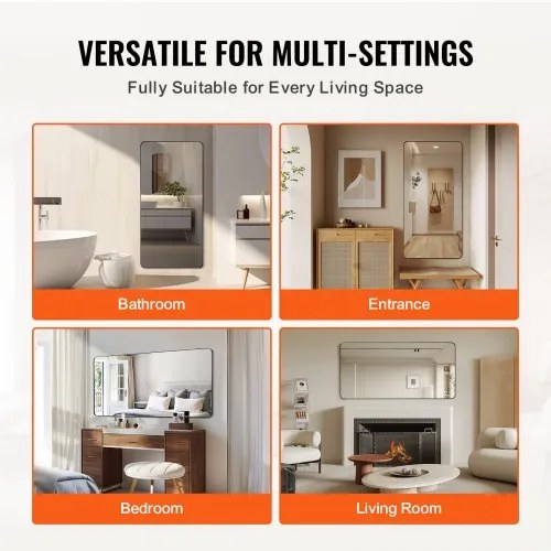 VEVOR Square Wall Mounted Mirror 36&quot; x 72&quot; Mirror with Aluminium Alloy Frame