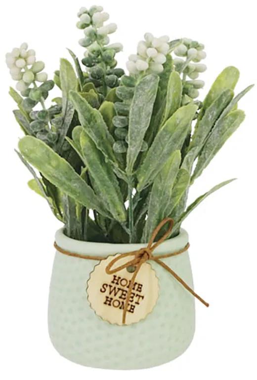 Τεχνητό Φυτό σε Γλαστράκι  με πρασινάδα και Λευκά ανθάκια 19cm  Marhome 18001-Λευκό
