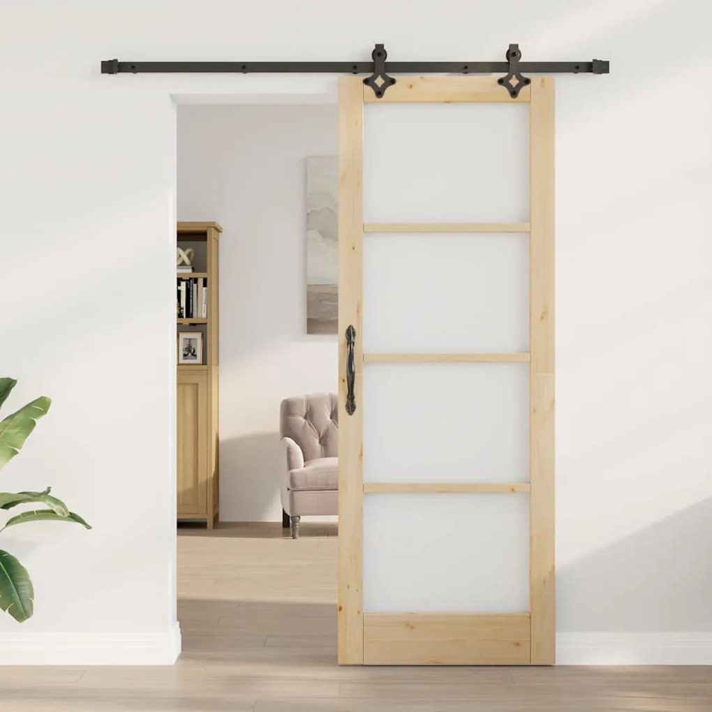 vidaXL Συρόμενη Πόρτα Χειροκίνητος Καφέ 78 x 211 εκ Ξύλο και μέταλλο