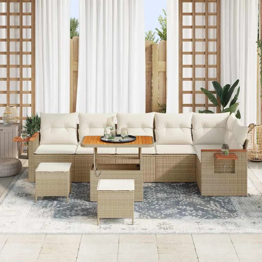 vidaXL Σετ Καναπέ Κήπου 9 pcs μπεζ και κρεμ 90 x 55 x 71 cm