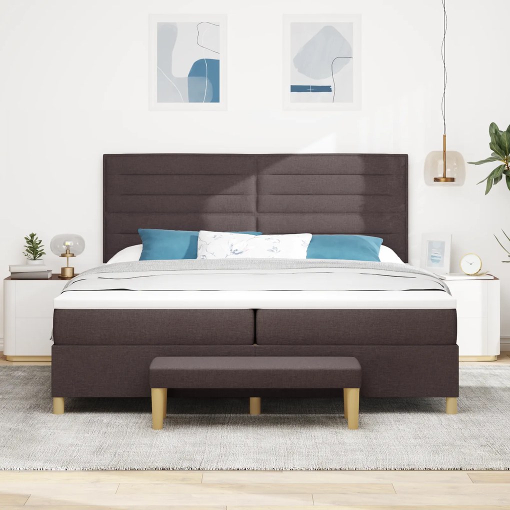vidaXL Κρεβάτι Box Spring με Στρώμα & Πάγκο Σκούρο Καφέ 200x200 cm Ύφασμα