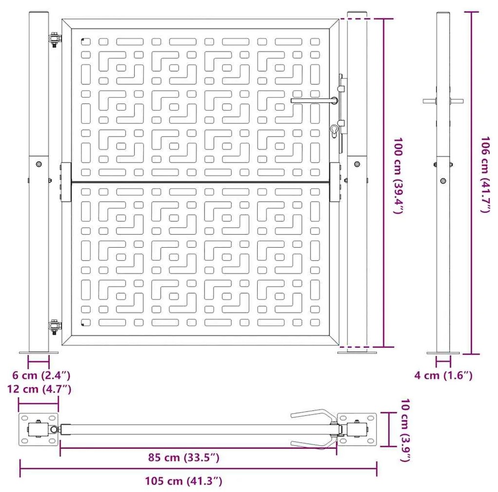 Πύλη κήπου Μαύρη 105x106 cm Ατσάλινος σταυρός σχεδιασμού - Μαύρο