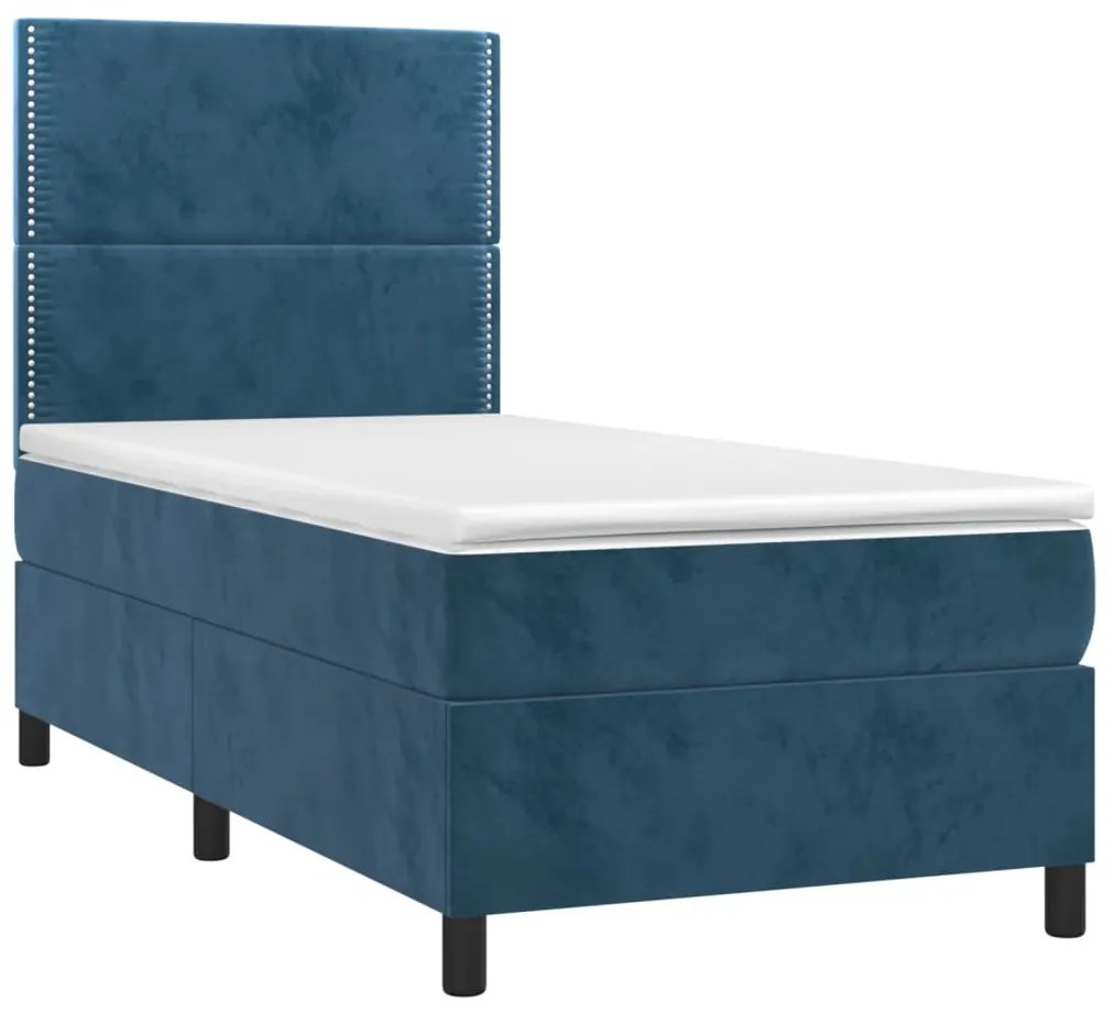 vidaXL Κρεβάτι Boxspring με Στρώμα Σκούρο Μπλε 90x190 εκ. Βελούδινο