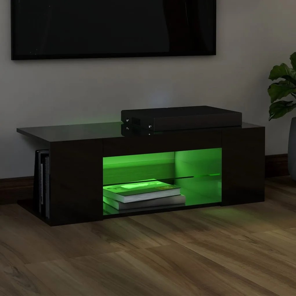 vidaXL Έπιπλο Τηλεόρασης με LED Γυαλιστερό Μαύρο 90x39x30 εκ.