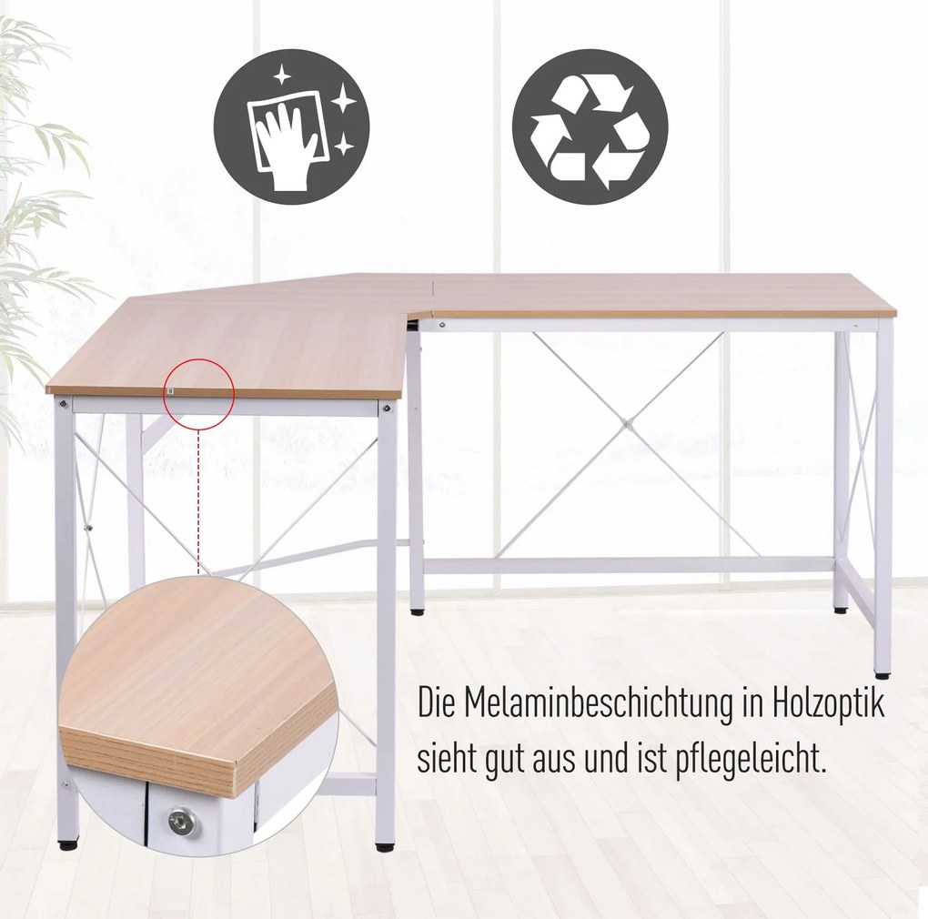 HOMCOM Γραφείο Υπολογιστή, Γραφείο σε Σχήμα L, Γραφείο Εργασίας, Γραφείο Γραφείου, Γωνιακό Γραφείο, Γραφείο Γωνίας, MDF Φυσικό 150 x 150 x 76 cm