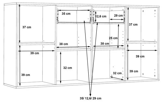 Συρταριέρα Drepen μελαμίνη σε λευκό χρώμα 162.3x34.2x81.7εκ 162.3x34.2x81.7 εκ.