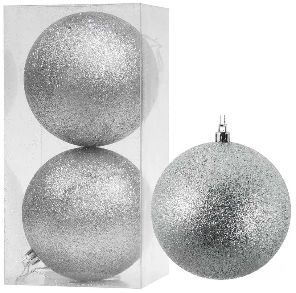 Set/2 τεμ Χριστουγεννιάτικες Μπάλες Ασημί Glitter 10cm 236011