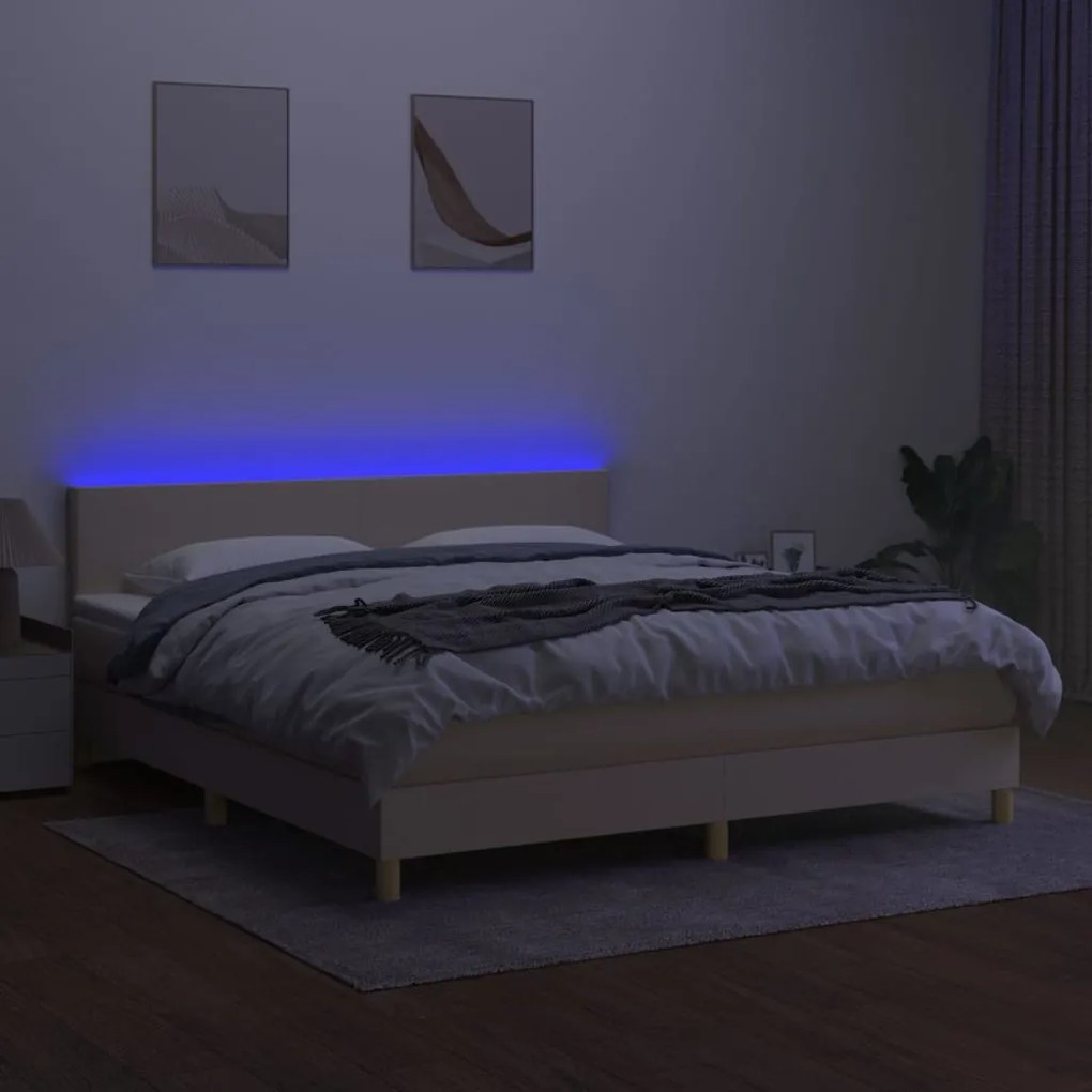 ΚΡΕΒΑΤΙ BOXSPRING ΜΕ ΣΤΡΩΜΑ &amp; LED ΚΡΕΜ 160X200 ΕΚ. ΥΦΑΣΜΑΤΙΝΟ 3133570