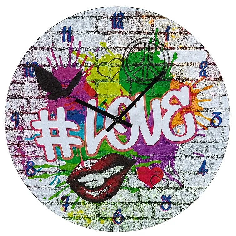 Ρολόι Τοίχου ArteLibre 'Love' Με Γκράφιτι Πολύχρωμο MDF Φ33.8x2cm-05160841