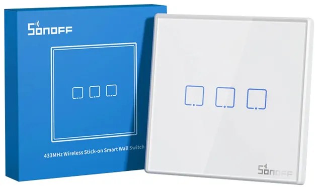 SONOFF smart διακόπτης T2EU3C-RF 433MHz, αφής, τριπλός, λευκός